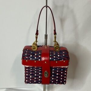 Encore Vintage 1960’s Straw Woven Box Mini Purse in Red White & Blue